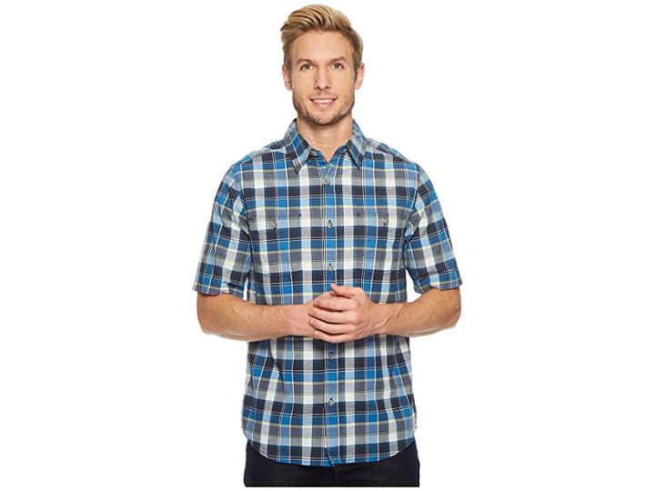 Woolrich Modern Fit Eco Rich Midway Yarn-dye Shirt (mountain Blue Plaid) Men's Short Sleeve Button Up