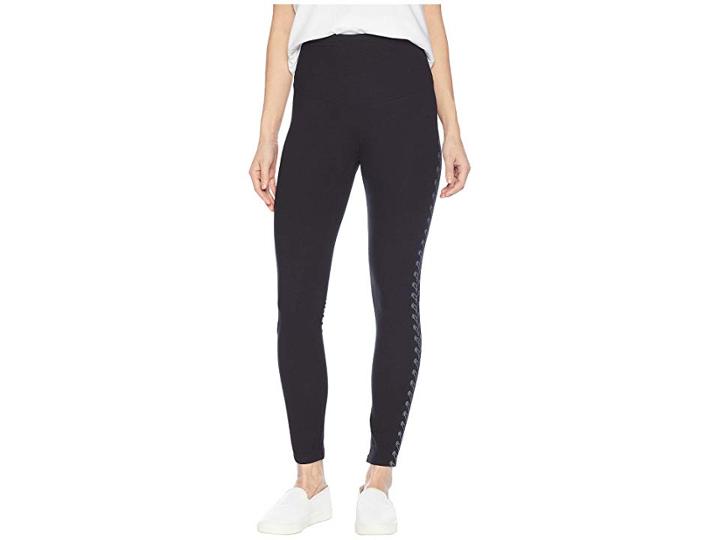 Yummie Signature Waistband Leggings With Gunmetal Foil Placement Print (black) Women's Casual Pants