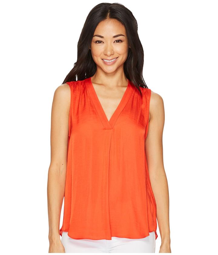 Vince Camuto Sleeveless V-neck Rumple Blouse (geranium) Women's Blouse