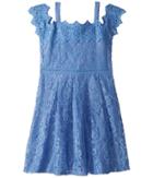 Us Angels Cold Shoulder Lace Dress (big Kids) (blue) Girl's Dress