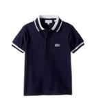 Lacoste Kids Short Sleeve Candy Stripe Croc Polo (infant/toddler/little Kids/big Kids) (navy Blue/white) Boy's Short Sleeve Pullover