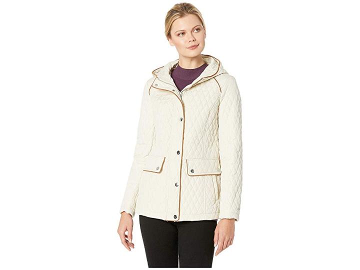 Tommy Hilfiger Hooded Quilt Double Pocket Jacket (stone) Women's Coat