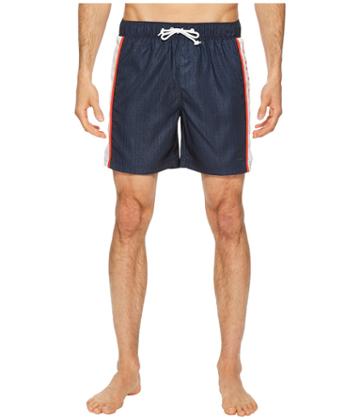 Original Penguin Color Blocked Logo Printed Elastic Stretch Swim Shorts (dark Sapphire) Men's Swimwear