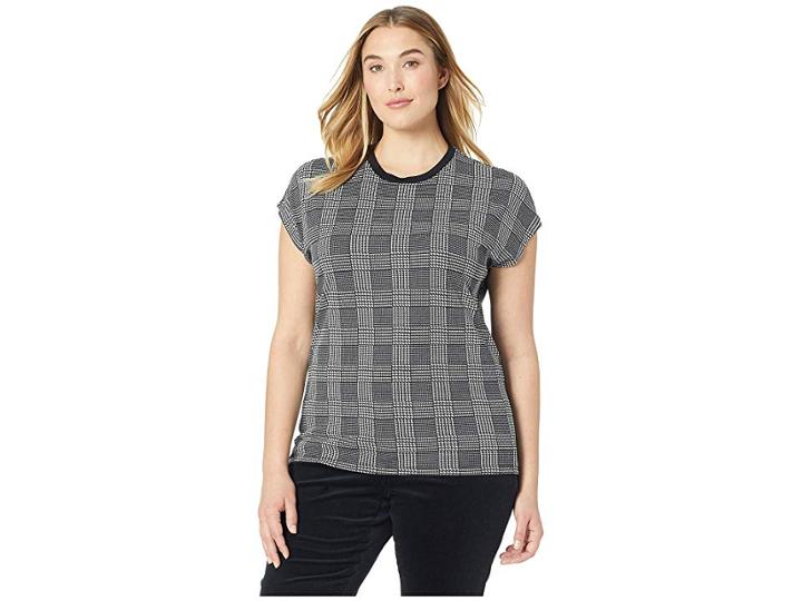 Lauren Ralph Lauren Plus Size Plaid Jersey T-shirt (mascarpone Cream/polo Black) Women's T Shirt