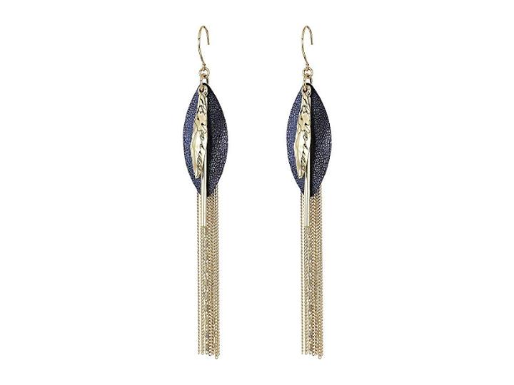 French Connection Leather Fringe Drop Earrings (navy) Earring