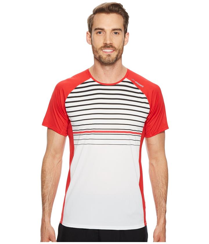 Brooks Stealth Short Sleeve (white/blaze/black Stripe) Men's Workout