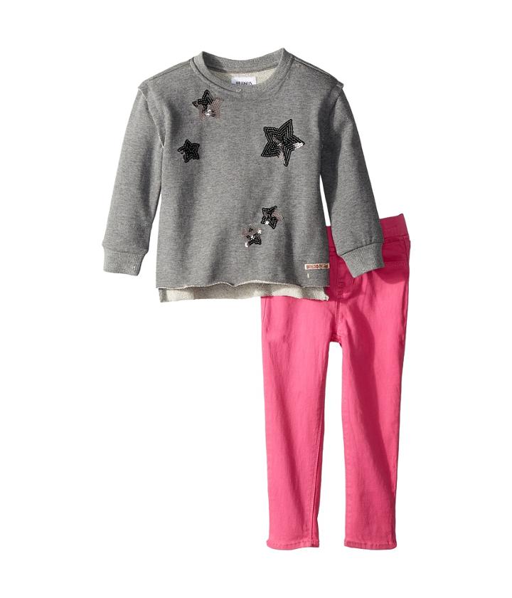 Hudson Kids Two-piece French Terry Pullover Sweatshirt W/ Sateen Pants Set (toddler) (medium Grey Heather) Girl's Active Sets