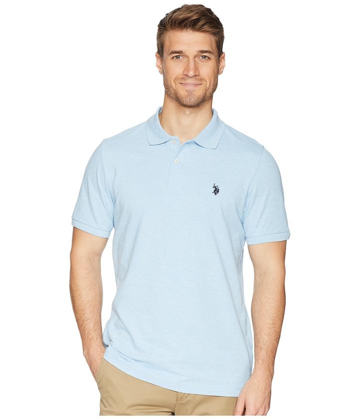 U.s. Polo Assn. Solid Cotton Pique Polo With Small Pony (yale Blue Heather) Men's Short Sleeve Knit