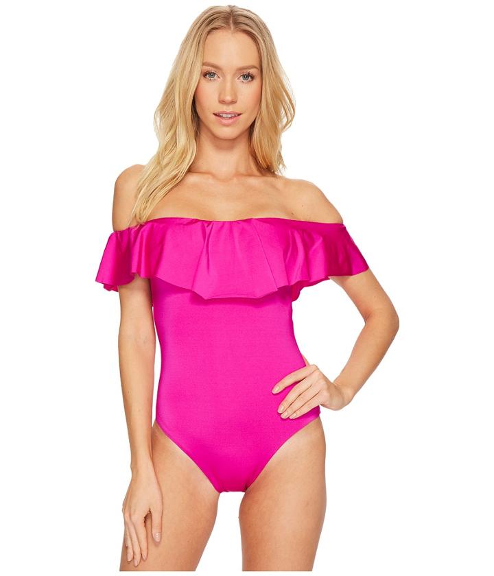 Trina Turk Studio Solid Off The Shoulder Bandeau One-piece (orchid) Women's Swimsuits One Piece