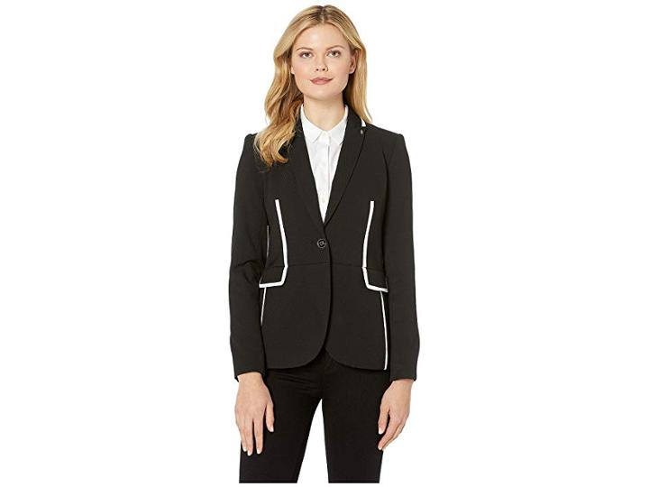Tommy Hilfiger Textured One-button Contrast Jacket (black/ivory) Women's Clothing
