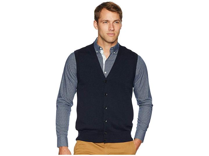 Perry Ellis Cotton Modal Knit Sweater Vest (dark Sapphire) Men's Vest