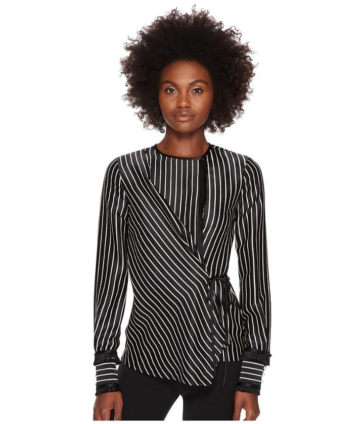Yigal Azrouel Fringe Detailed Stripe Tuxedo Shirt (black) Women's Clothing