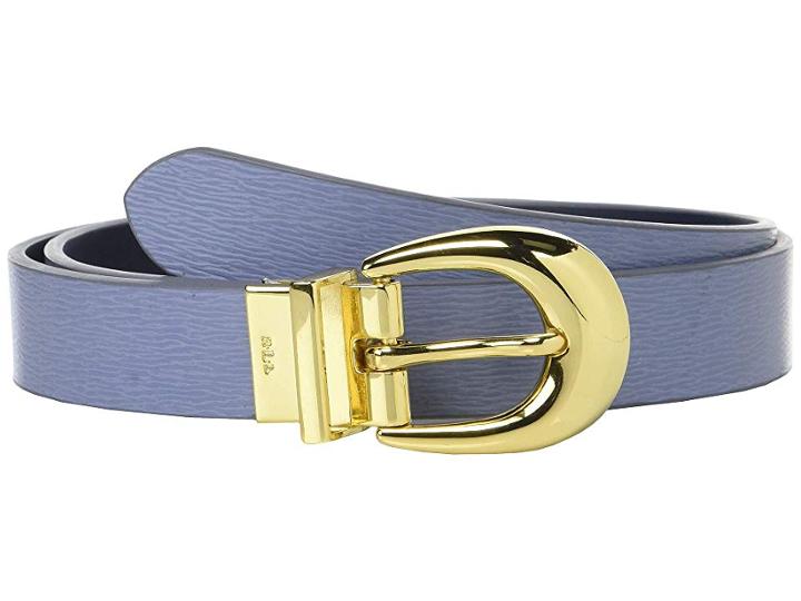 Lauren Ralph Lauren 1 Saffiano To Smooth Reversible Belt (blue Mist/navy) Women's Belts