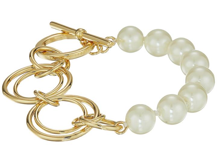 Lauren Ralph Lauren Pearl Update Metal Link Toggle Bracelet (gold/white) Bracelet