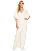Halston Heritage V-neck Gown W/ Flounce Sleeve (cream) Women's Dress