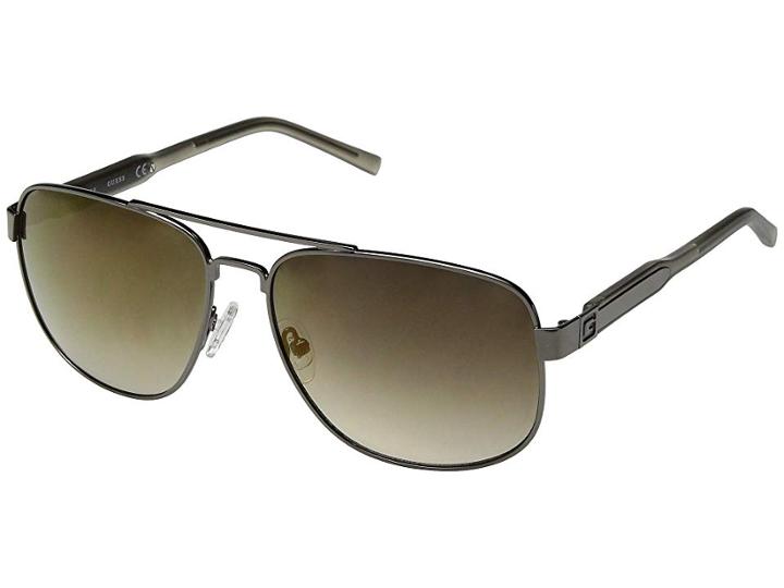 Guess Gf5045 (shiny Gunmetal/brown Mirror) Fashion Sunglasses