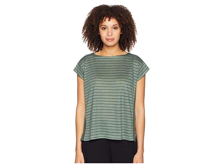 Eileen Fisher Bateau Neck Top (nori) Women's Short Sleeve Pullover