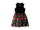 Us Angels Sleeveless Stretch Velvet Dress With Embriodered Lace Skirt (big Kids) (black/red) Girl's Dress