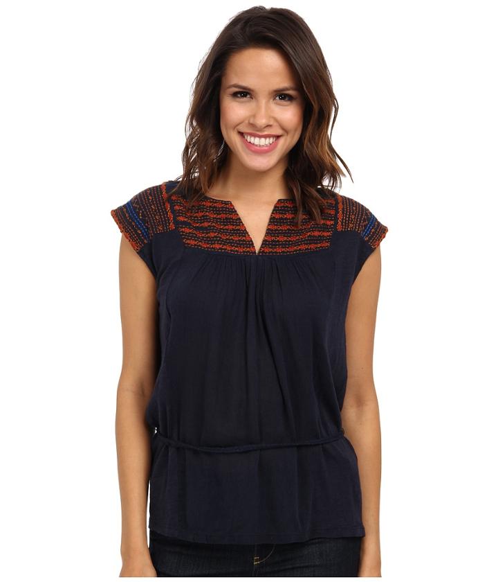 Lucky Brand Tara Tie Top (american Navy) Women's Blouse