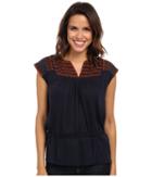 Lucky Brand Tara Tie Top (american Navy) Women's Blouse