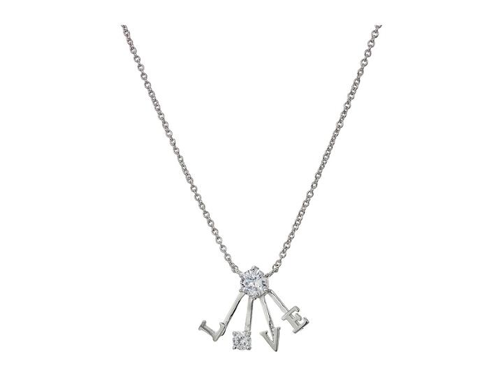 Betsey Johnson Blue By Betsey Johnson Silver And Cz Love Pendant Necklace (crystal) Necklace