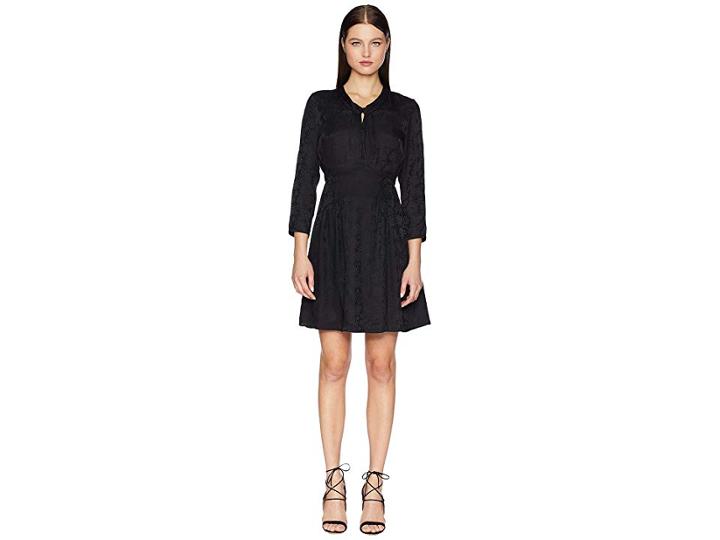 Rebecca Taylor Long Sleeve Jacquard Silk Dress (black) Women's Dress