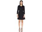 Rebecca Taylor Long Sleeve Jacquard Silk Dress (black) Women's Dress
