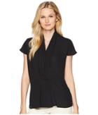 Calvin Klein Cap Sleeve Pleat Front Top (black) Women's Clothing