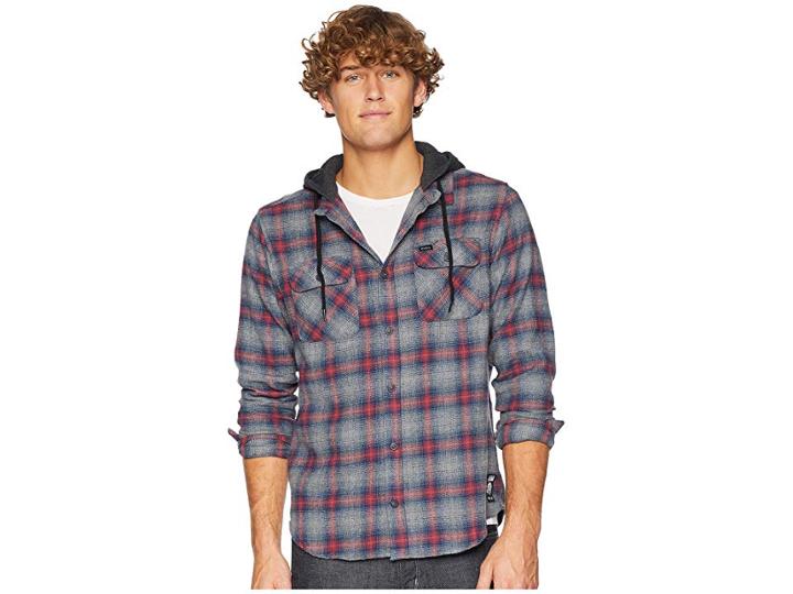 Rvca Good Hombre Hooded Flannel (grey Noise) Men's Clothing