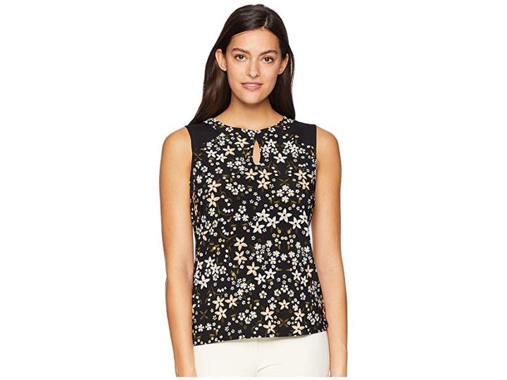 Tommy Hilfiger Mixed Media Top (ivory Multi) Women's Clothing