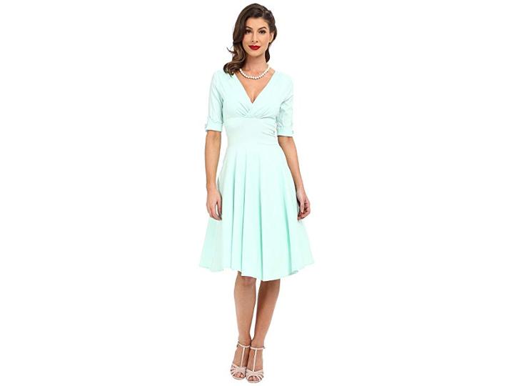 Unique Vintage 3/4 Sleeve Delores Swing Dress (mint) Women's Dress
