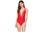 Athena Hey There Stud Plunge Maillot (red) Women's Swimsuits One Piece