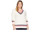 Lauren Ralph Lauren Plus Size Cable-knit Cricket Sweater (mascarpone Cream/navy/crimson) Women's Sweater