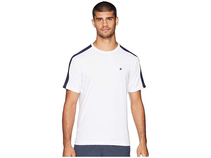 Fila Heritage Tennis Mesh Back Crew (white/navy/chinese Red) Men's Short Sleeve Pullover