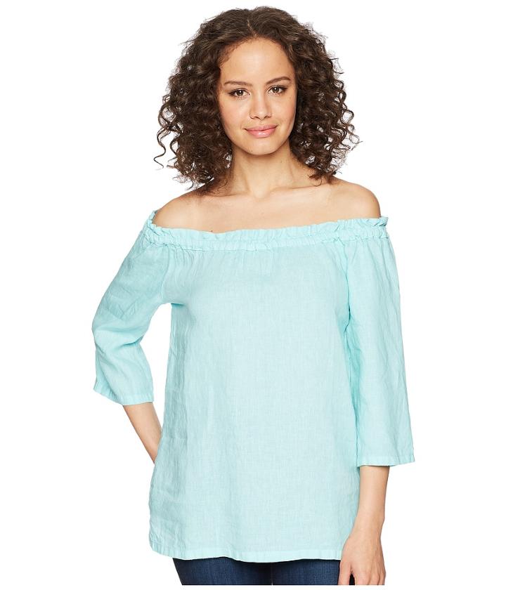Allen Allen 3/4 Off The Shoulder Top (aquamarine) Women's Short Sleeve Pullover