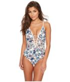 Ella Moss Folktale Floral One-piece (blue) Women's Swimsuits One Piece