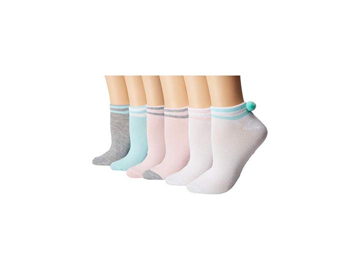 Steve Madden 6-pack Lowcut With Pom Poms (white/pink/mint) Women's Crew Cut Socks Shoes