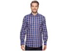Bugatchi Shaped Fit Long Sleeve Plaid Woven Shirt (navy 1) Men's Long Sleeve Button Up