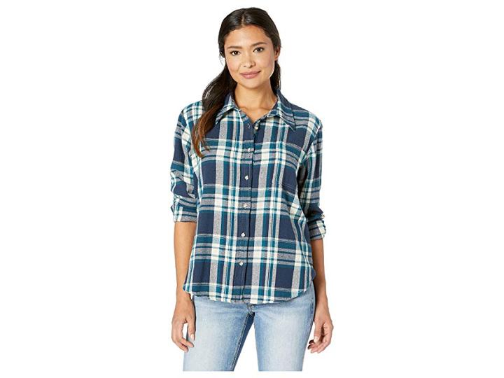 Wrangler Boyfriend Fit Plaid (dress Blue) Women's Clothing