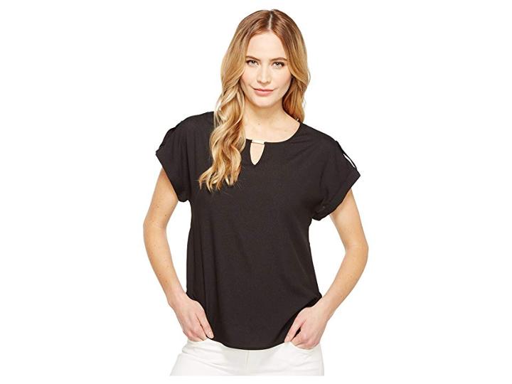 Calvin Klein Short Sleeve Top With Bar Hardware (black) Women's Clothing