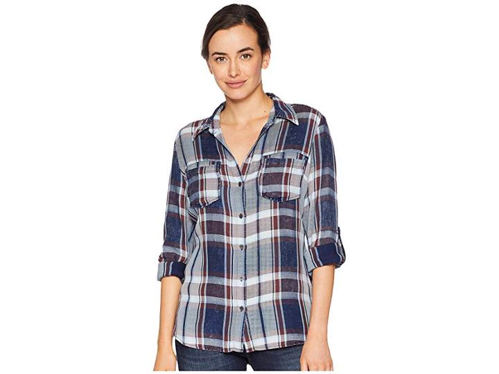 Kut From The Kloth Hannah Button Down Top (navy/burgundy) Women's Long Sleeve Button Up