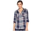 Kut From The Kloth Hannah Button Down Top (navy/burgundy) Women's Long Sleeve Button Up