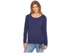 Mod-o-doc Soft As Cashmere Cotton Interlock Sweatshirt W/ Asymmetrical Lace-up (new Navy) Women's Long Sleeve Pullover