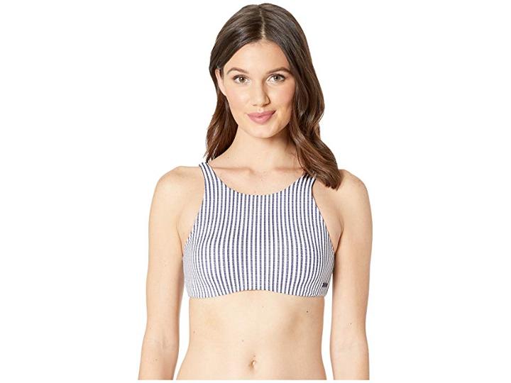 Roxy Printed Softly Love Reversible Crop Swimsuit Top (medium Blue Cornfield Stripe) Women's Swimwear