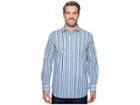 Bugatchi Shaped Fit Striped Woven Shirt (classic Blue) Men's Long Sleeve Pullover