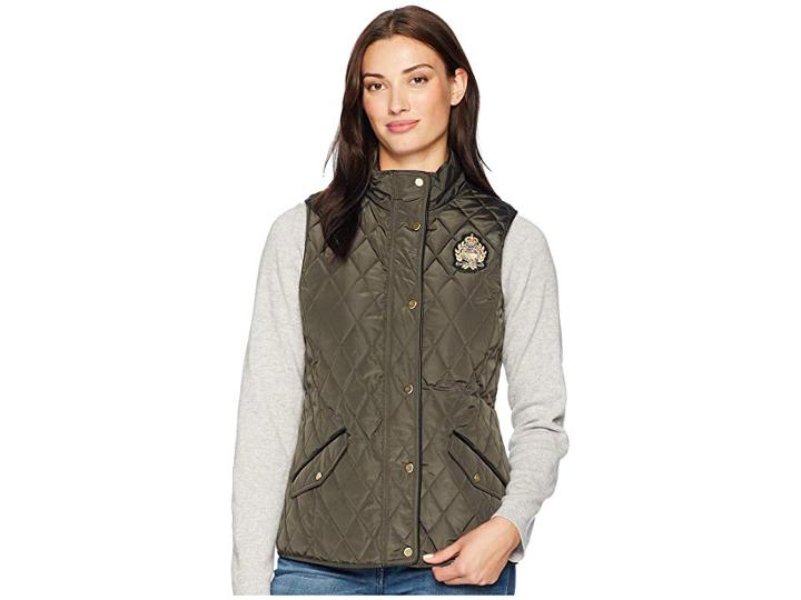 Lauren Ralph Lauren Quilted Vest W/ Heritage Crest (dark Moss) Women's Vest