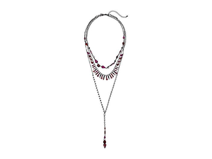 Steve Madden Rhinestone Cluster 3 Layer Lariat Style Necklace (red/gunmetal-tone) Necklace