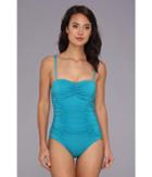 Badgley Mischka Solids Shirred Bandeau Maillot (pacific) Women's Swimsuits One Piece