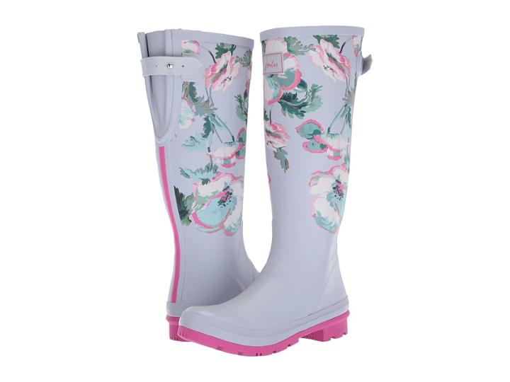Joules Tall Welly Print (cool Grey Poppy Rubber) Women's Rain Boots
