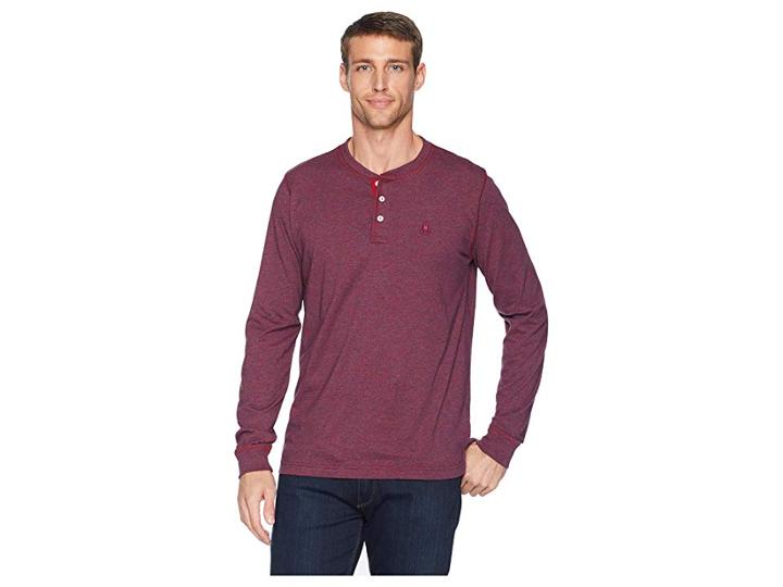 Psycho Bunny Long Sleeve Henley (burgundy Salt Pepper) Men's Clothing